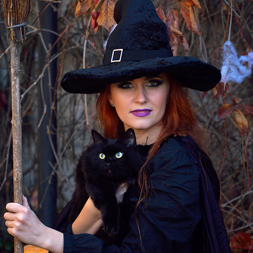 Witch with black cat